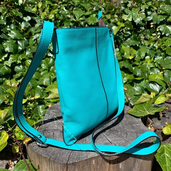 Turquoise Italian Leather Crossbody - Picture 2 of 9